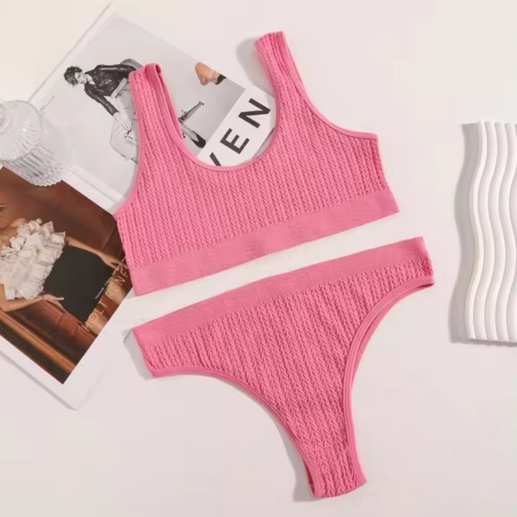 Seamless Ribbed 2-Piece Set Bra + High Waisted Brief In Pink - Picture 6 of 6